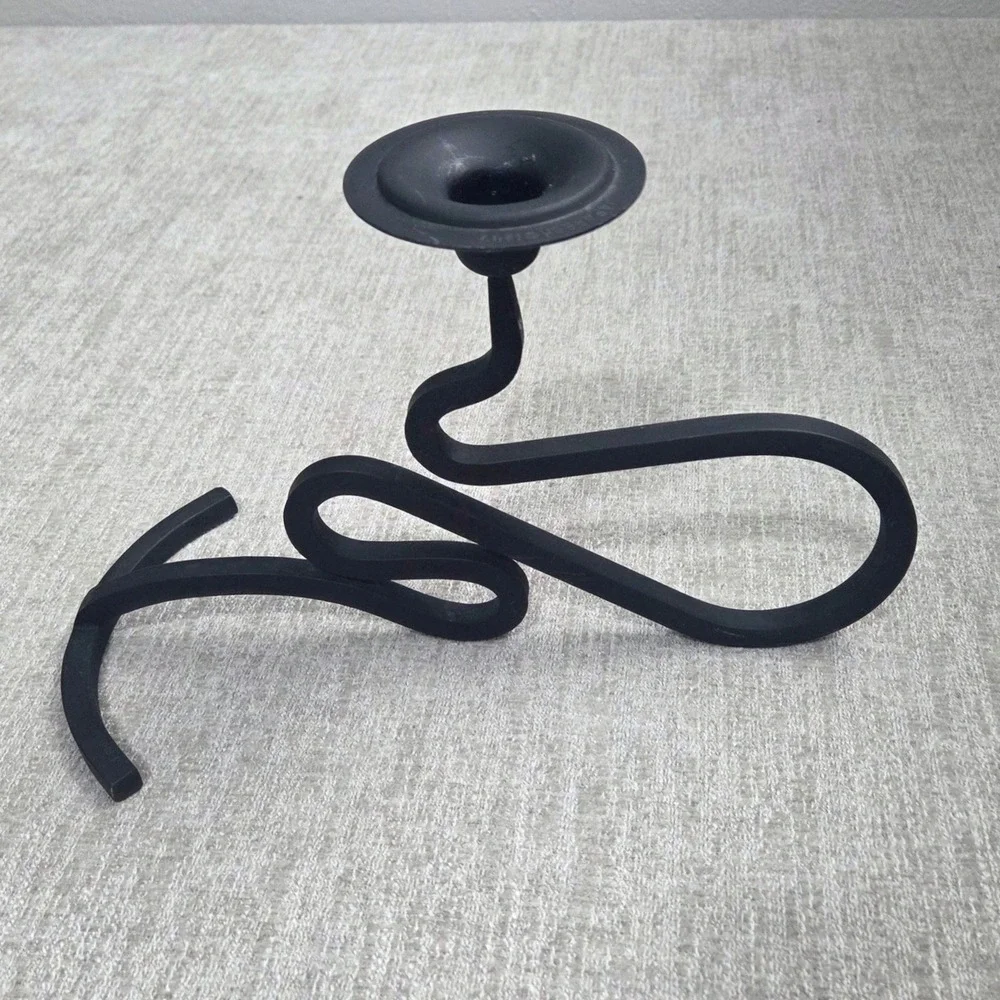 Vintage Jafaresk 1989 Scandinavian Wrought Iron Scroll Ribbon Candle Holder 7
